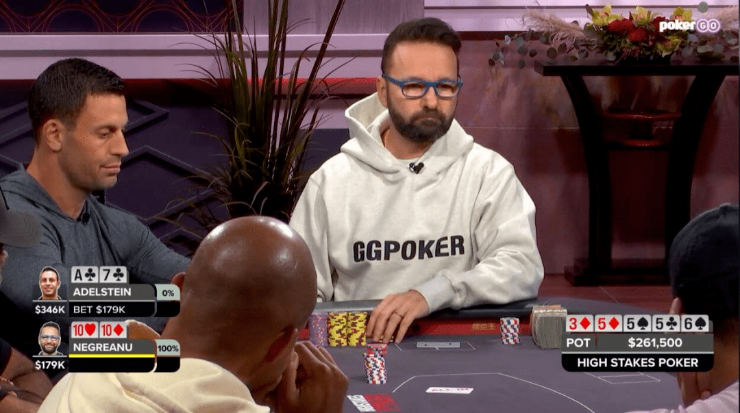 盖哥A7s翻前4-bet，河牌又超池诈唬，惨被丹牛识破痛失本季HSP最大底池